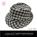 Cotton black and white checked fedora hat